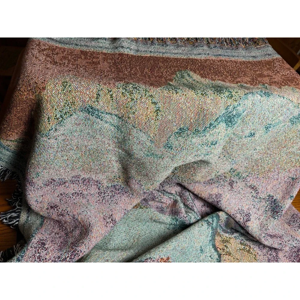 Vintage Woven Tapestry Throw Blanket-Moose, Cabin Lodge Decor, Fringed Edge